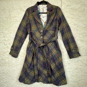 Salt & Pepper Plaid Wool Trench Coat Grunge Dark Academia Muted Whimsigoth